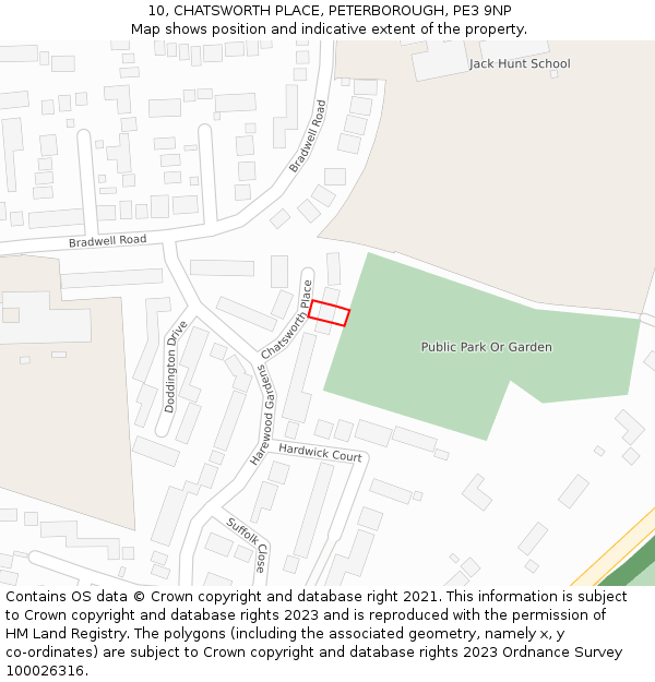 10, CHATSWORTH PLACE, PETERBOROUGH, PE3 9NP: Location map and indicative extent of plot