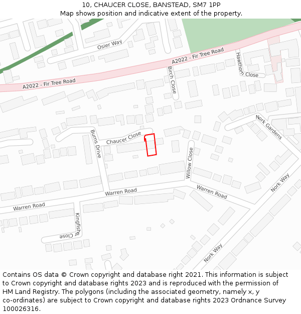 10, CHAUCER CLOSE, BANSTEAD, SM7 1PP: Location map and indicative extent of plot