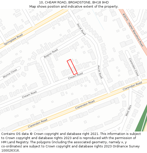 10, CHEAM ROAD, BROADSTONE, BH18 9HD: Location map and indicative extent of plot
