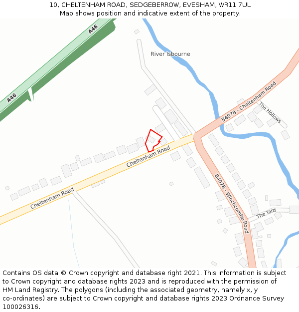 10, CHELTENHAM ROAD, SEDGEBERROW, EVESHAM, WR11 7UL: Location map and indicative extent of plot
