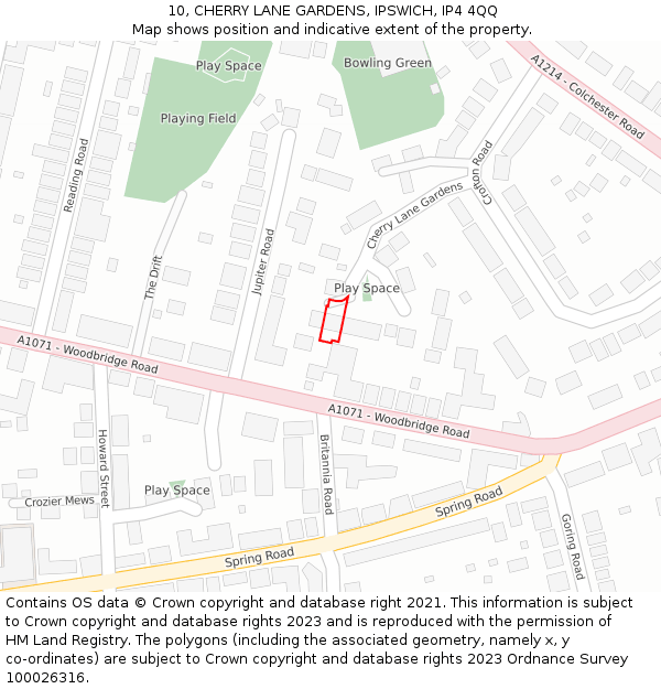 10, CHERRY LANE GARDENS, IPSWICH, IP4 4QQ: Location map and indicative extent of plot