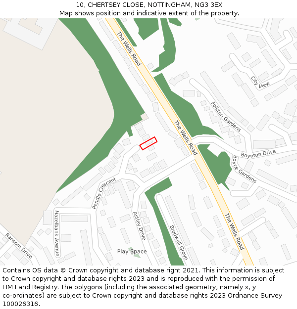 10, CHERTSEY CLOSE, NOTTINGHAM, NG3 3EX: Location map and indicative extent of plot