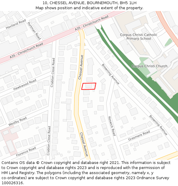 10, CHESSEL AVENUE, BOURNEMOUTH, BH5 1LH: Location map and indicative extent of plot
