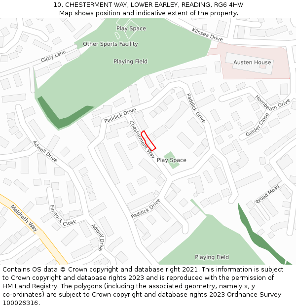 10, CHESTERMENT WAY, LOWER EARLEY, READING, RG6 4HW: Location map and indicative extent of plot