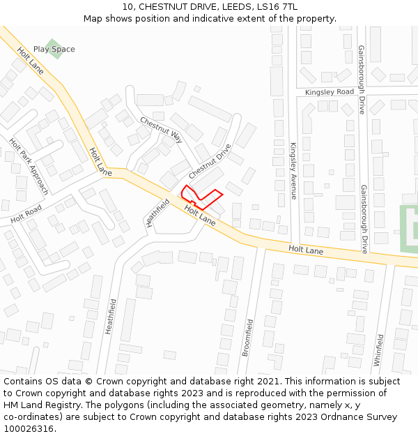 10, CHESTNUT DRIVE, LEEDS, LS16 7TL: Location map and indicative extent of plot