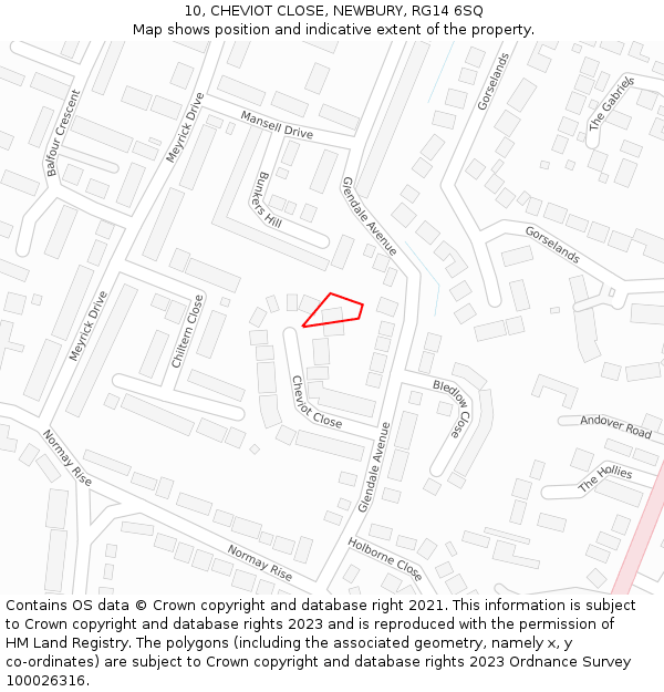10, CHEVIOT CLOSE, NEWBURY, RG14 6SQ: Location map and indicative extent of plot
