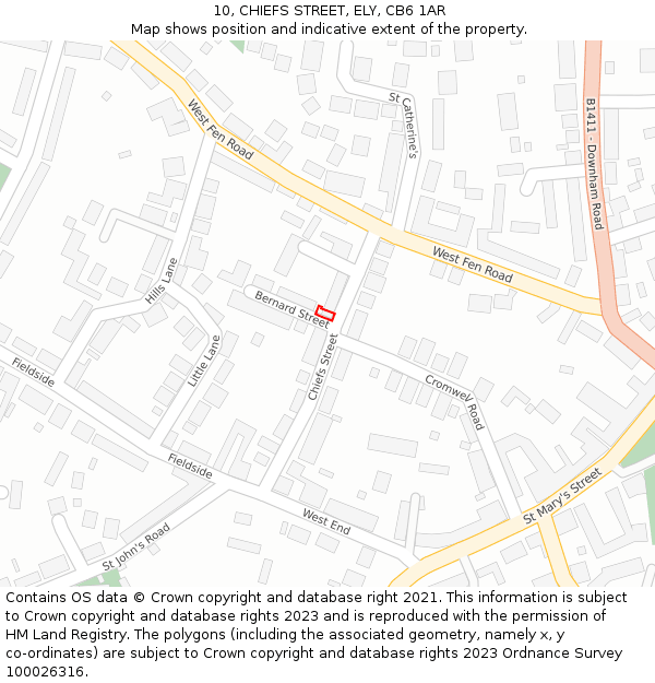 10, CHIEFS STREET, ELY, CB6 1AR: Location map and indicative extent of plot