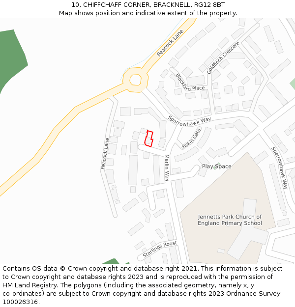 10, CHIFFCHAFF CORNER, BRACKNELL, RG12 8BT: Location map and indicative extent of plot