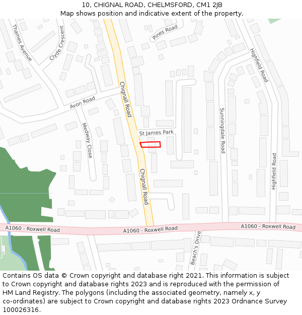 10, CHIGNAL ROAD, CHELMSFORD, CM1 2JB: Location map and indicative extent of plot