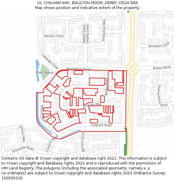 10, CHILHAM WAY, BOULTON MOOR, DERBY, DE24 5BA: Location map and indicative extent of plot