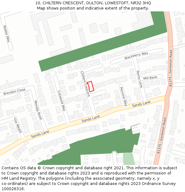 10, CHILTERN CRESCENT, OULTON, LOWESTOFT, NR32 3HQ: Location map and indicative extent of plot