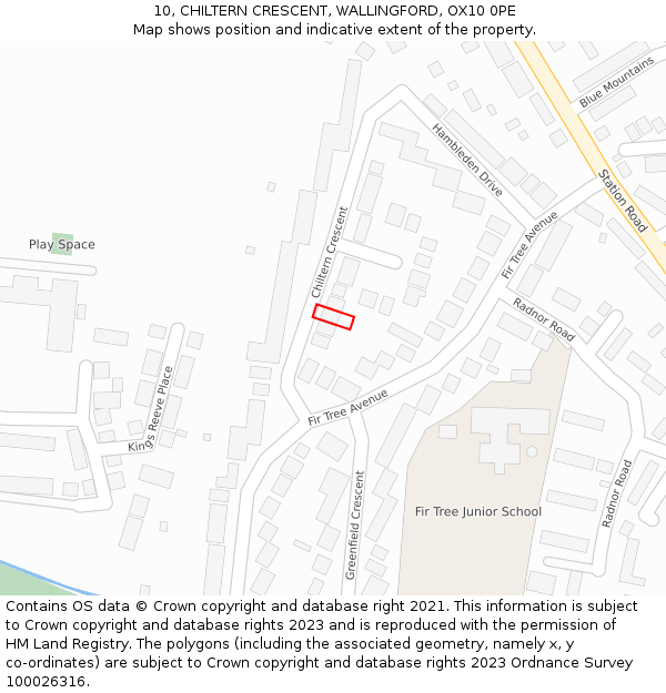 10, CHILTERN CRESCENT, WALLINGFORD, OX10 0PE: Location map and indicative extent of plot