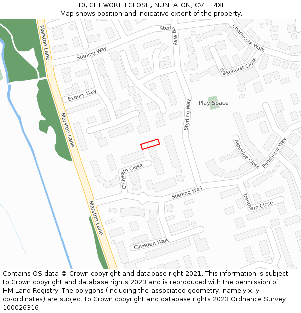 10, CHILWORTH CLOSE, NUNEATON, CV11 4XE: Location map and indicative extent of plot