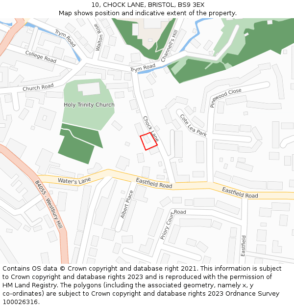 10, CHOCK LANE, BRISTOL, BS9 3EX: Location map and indicative extent of plot