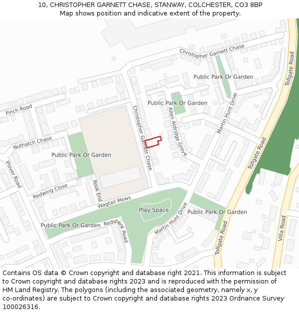 10, CHRISTOPHER GARNETT CHASE, STANWAY, COLCHESTER, CO3 8BP: Location map and indicative extent of plot