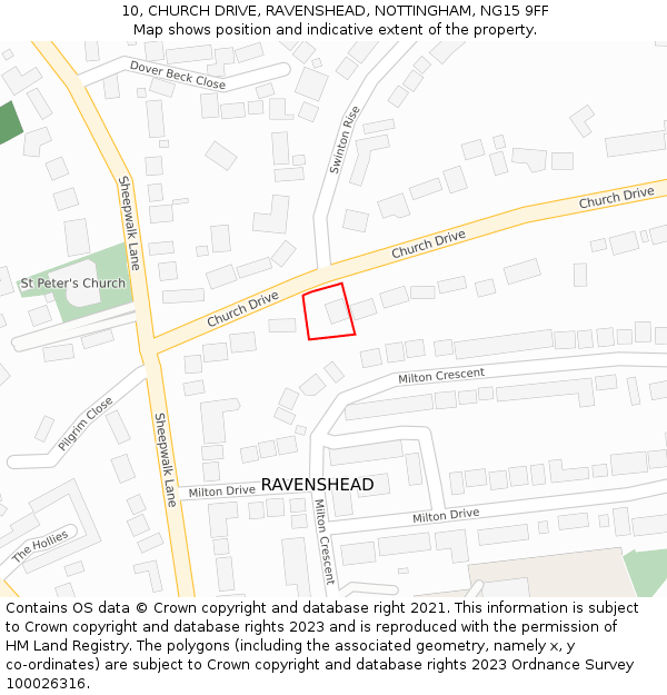 10, CHURCH DRIVE, RAVENSHEAD, NOTTINGHAM, NG15 9FF: Location map and indicative extent of plot