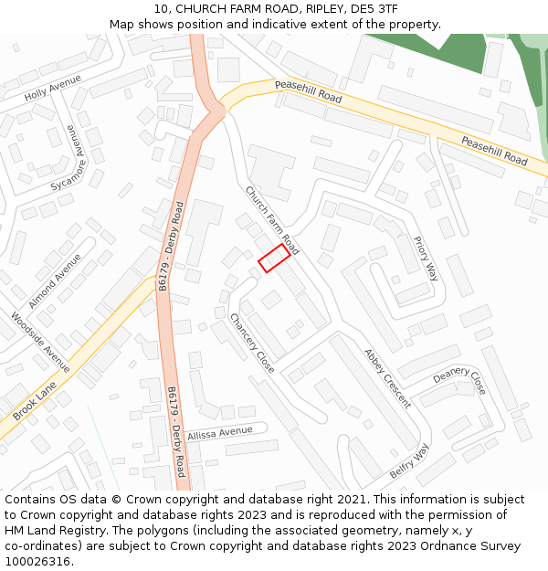 10, CHURCH FARM ROAD, RIPLEY, DE5 3TF: Location map and indicative extent of plot