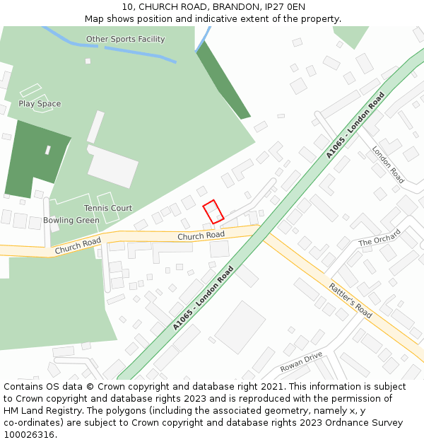 10, CHURCH ROAD, BRANDON, IP27 0EN: Location map and indicative extent of plot