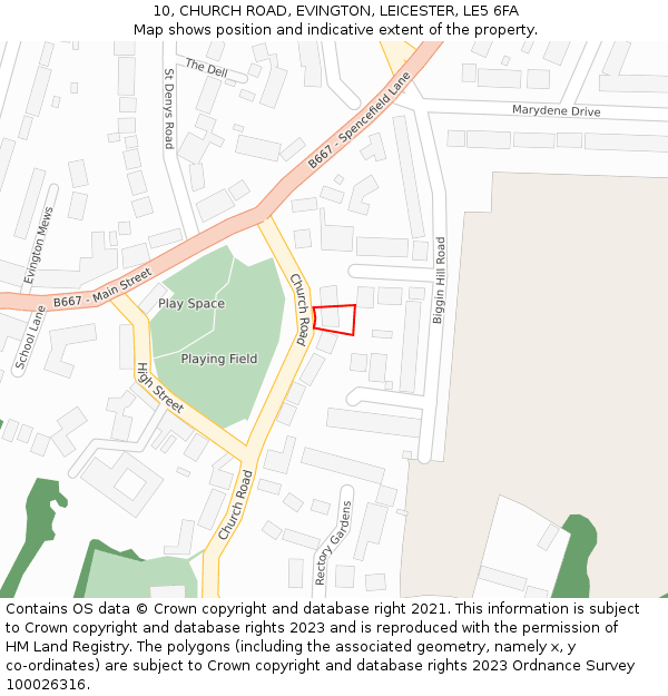 10, CHURCH ROAD, EVINGTON, LEICESTER, LE5 6FA: Location map and indicative extent of plot