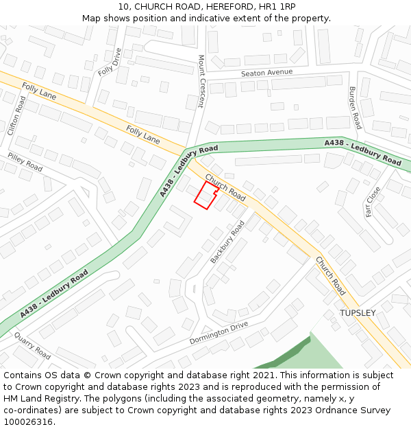 10, CHURCH ROAD, HEREFORD, HR1 1RP: Location map and indicative extent of plot