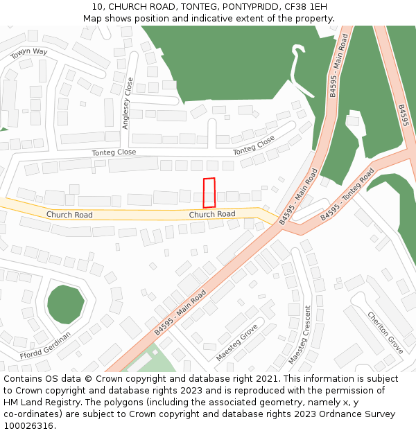 10, CHURCH ROAD, TONTEG, PONTYPRIDD, CF38 1EH: Location map and indicative extent of plot