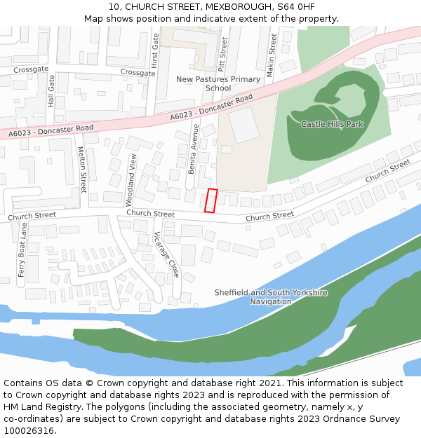 10, CHURCH STREET, MEXBOROUGH, S64 0HF: Location map and indicative extent of plot