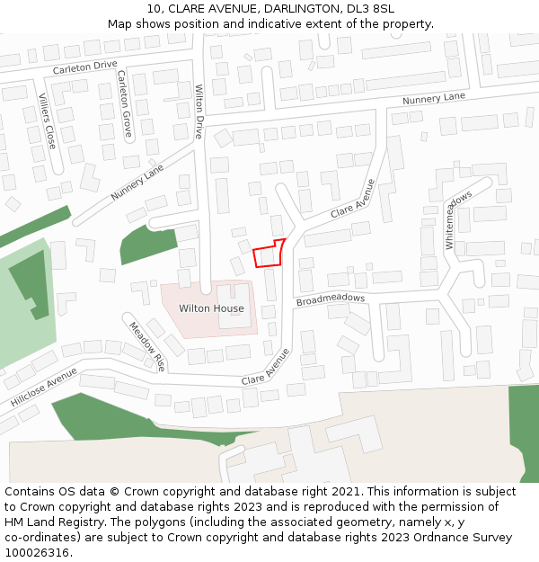 10, CLARE AVENUE, DARLINGTON, DL3 8SL: Location map and indicative extent of plot