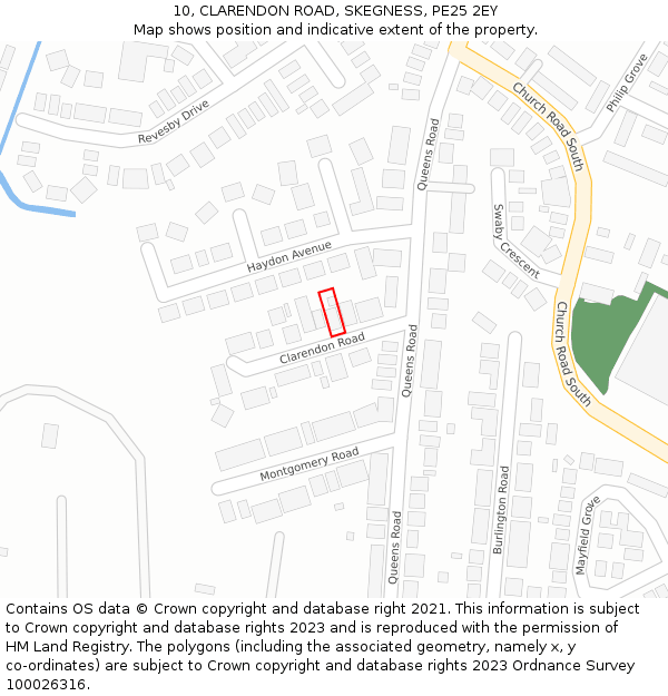 10, CLARENDON ROAD, SKEGNESS, PE25 2EY: Location map and indicative extent of plot