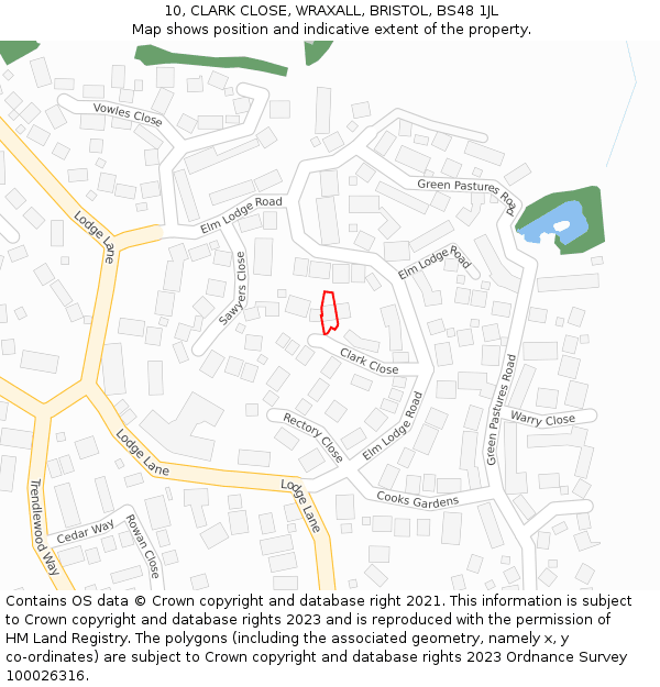 10, CLARK CLOSE, WRAXALL, BRISTOL, BS48 1JL: Location map and indicative extent of plot