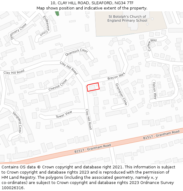 10, CLAY HILL ROAD, SLEAFORD, NG34 7TF: Location map and indicative extent of plot