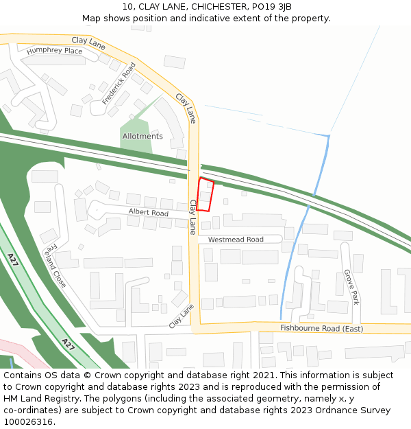 10, CLAY LANE, CHICHESTER, PO19 3JB: Location map and indicative extent of plot