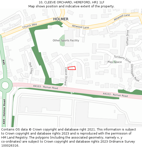 10, CLEEVE ORCHARD, HEREFORD, HR1 1LF: Location map and indicative extent of plot