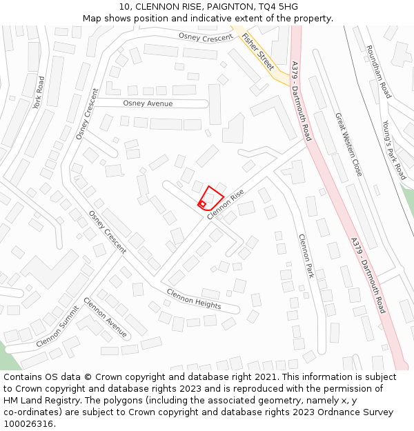 10, CLENNON RISE, PAIGNTON, TQ4 5HG: Location map and indicative extent of plot