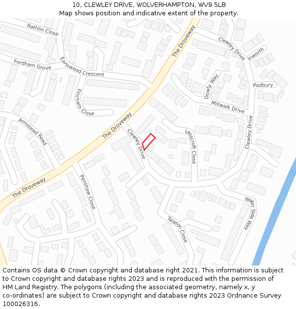 10, CLEWLEY DRIVE, WOLVERHAMPTON, WV9 5LB: Location map and indicative extent of plot