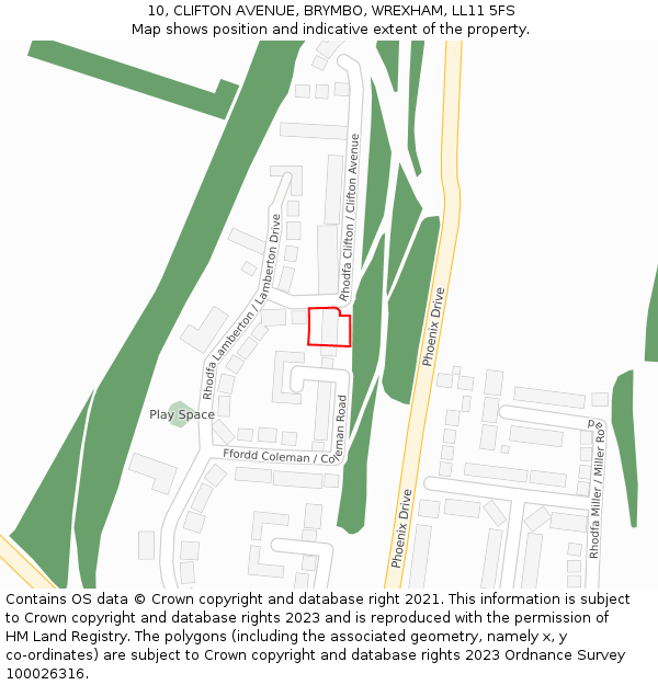 10, CLIFTON AVENUE, BRYMBO, WREXHAM, LL11 5FS: Location map and indicative extent of plot