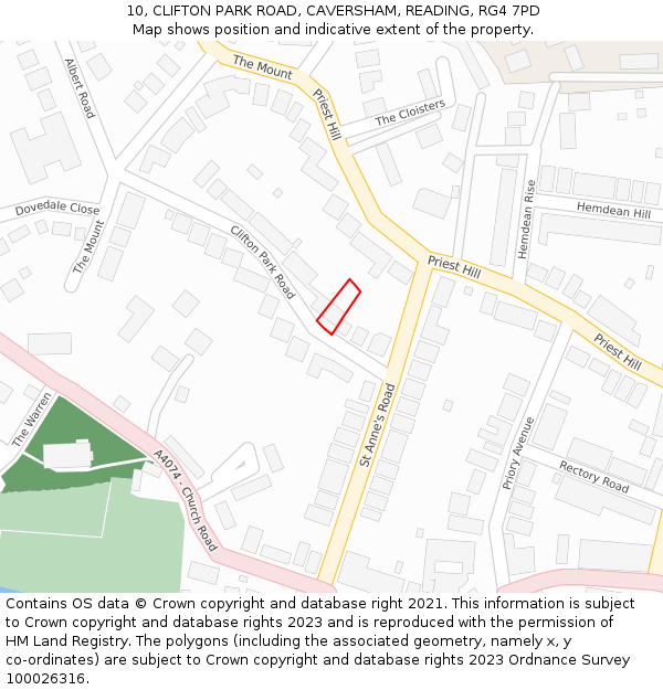 10, CLIFTON PARK ROAD, CAVERSHAM, READING, RG4 7PD: Location map and indicative extent of plot