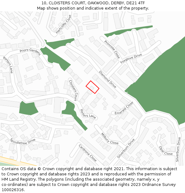 10, CLOISTERS COURT, OAKWOOD, DERBY, DE21 4TF: Location map and indicative extent of plot