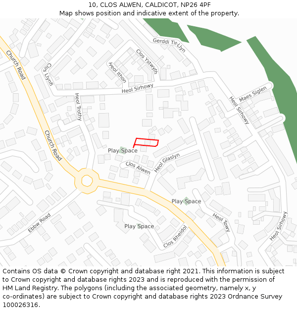 10, CLOS ALWEN, CALDICOT, NP26 4PF: Location map and indicative extent of plot