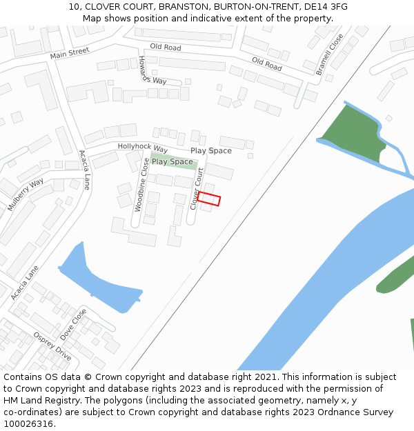 10, CLOVER COURT, BRANSTON, BURTON-ON-TRENT, DE14 3FG: Location map and indicative extent of plot