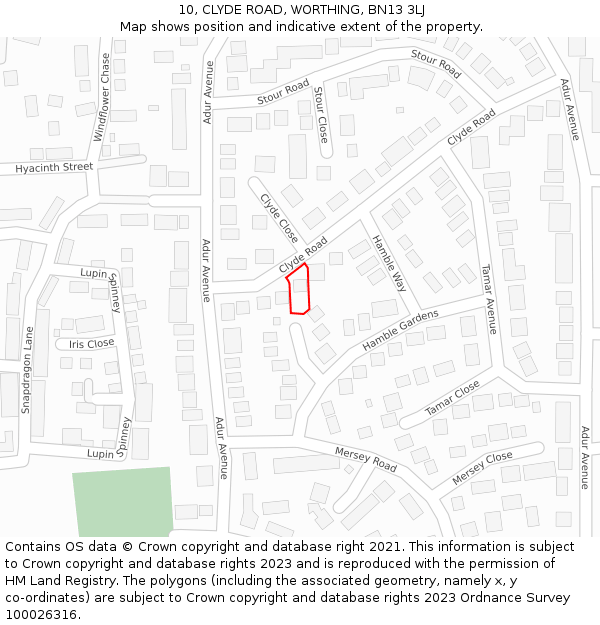 10, CLYDE ROAD, WORTHING, BN13 3LJ: Location map and indicative extent of plot
