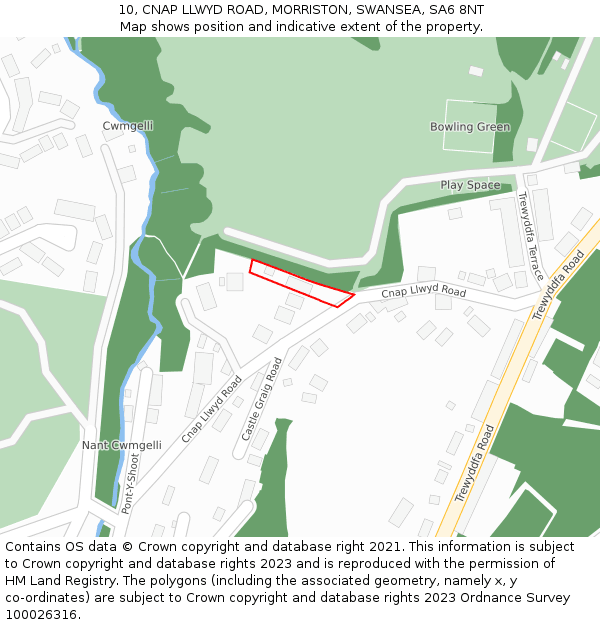 10, CNAP LLWYD ROAD, MORRISTON, SWANSEA, SA6 8NT: Location map and indicative extent of plot