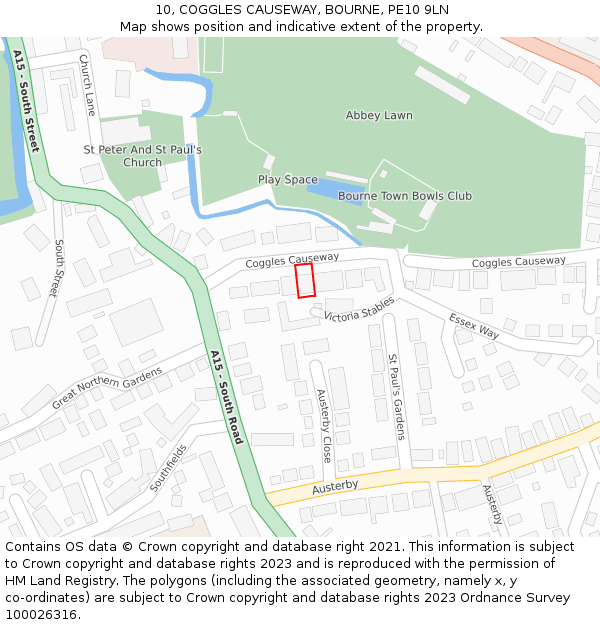 10, COGGLES CAUSEWAY, BOURNE, PE10 9LN: Location map and indicative extent of plot