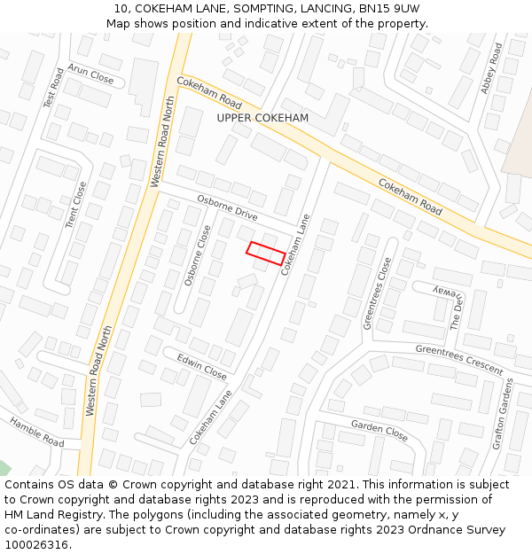 10, COKEHAM LANE, SOMPTING, LANCING, BN15 9UW: Location map and indicative extent of plot