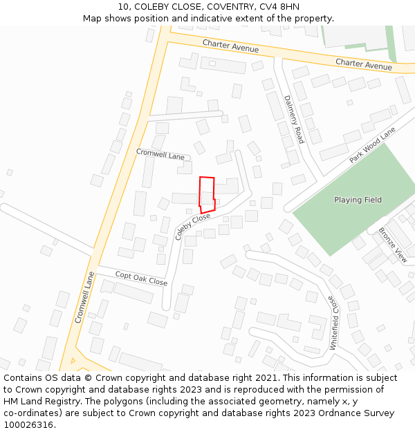 10, COLEBY CLOSE, COVENTRY, CV4 8HN: Location map and indicative extent of plot
