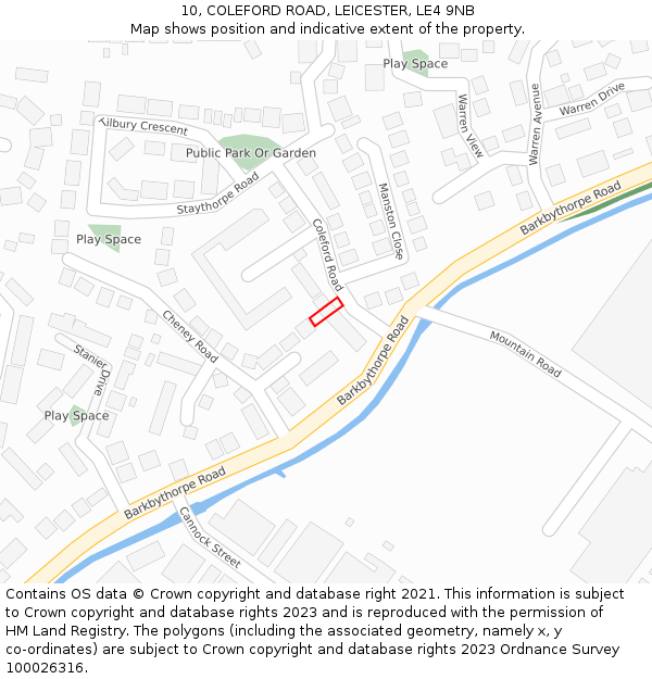 10, COLEFORD ROAD, LEICESTER, LE4 9NB: Location map and indicative extent of plot