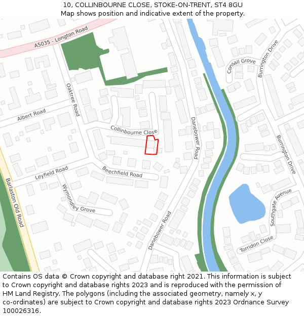 10, COLLINBOURNE CLOSE, STOKE-ON-TRENT, ST4 8GU: Location map and indicative extent of plot
