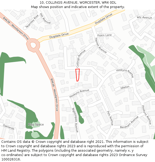10, COLLINGS AVENUE, WORCESTER, WR4 0DL: Location map and indicative extent of plot