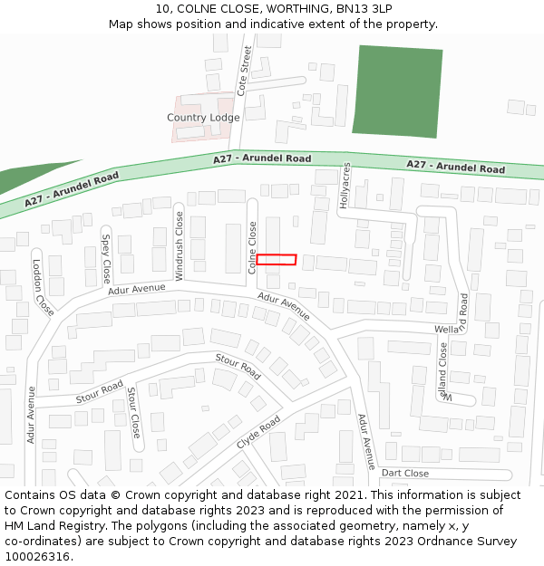 10, COLNE CLOSE, WORTHING, BN13 3LP: Location map and indicative extent of plot