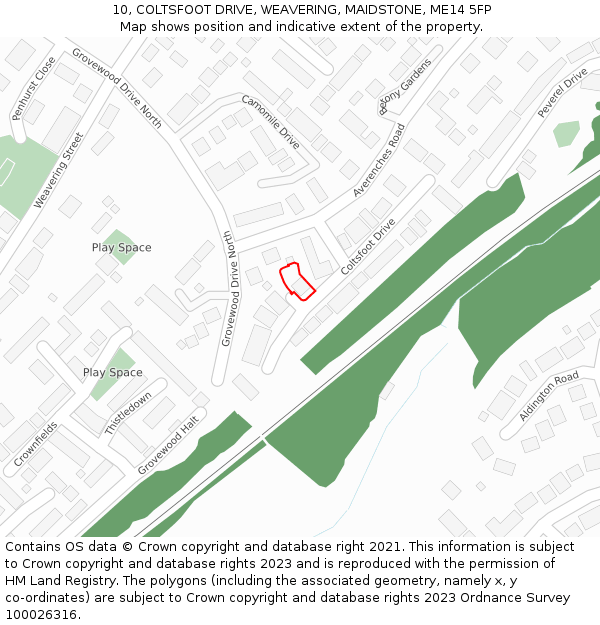 10, COLTSFOOT DRIVE, WEAVERING, MAIDSTONE, ME14 5FP: Location map and indicative extent of plot