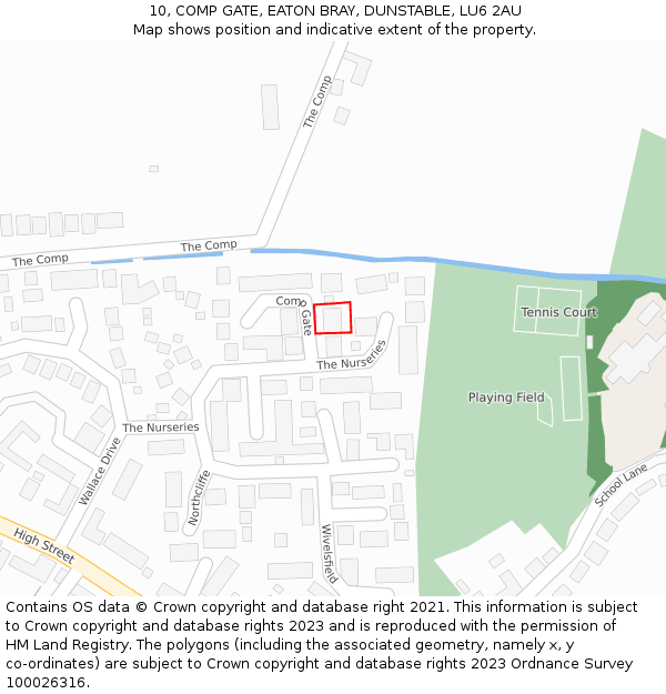 10, COMP GATE, EATON BRAY, DUNSTABLE, LU6 2AU: Location map and indicative extent of plot